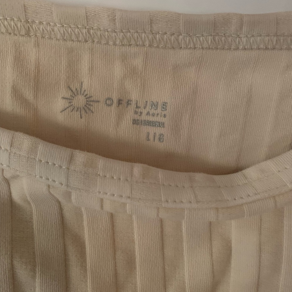 Offline by Aerie Cream Ribbed crop Top: cotton